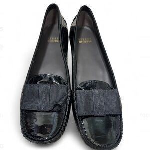 NEW Stuart Weitzman Black Patent Leather Bow Loafers Size 7